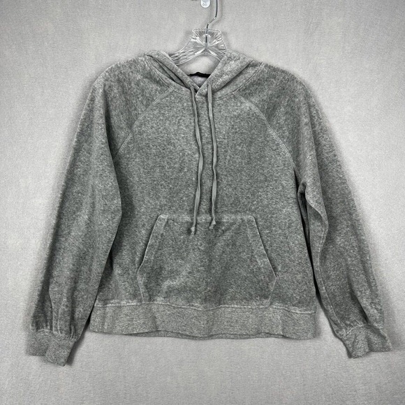 J.Crew Pullover Hoodie XS Gray Velvet Long Sleeve Pockets Relaxed Velour - Picture 1 of 9